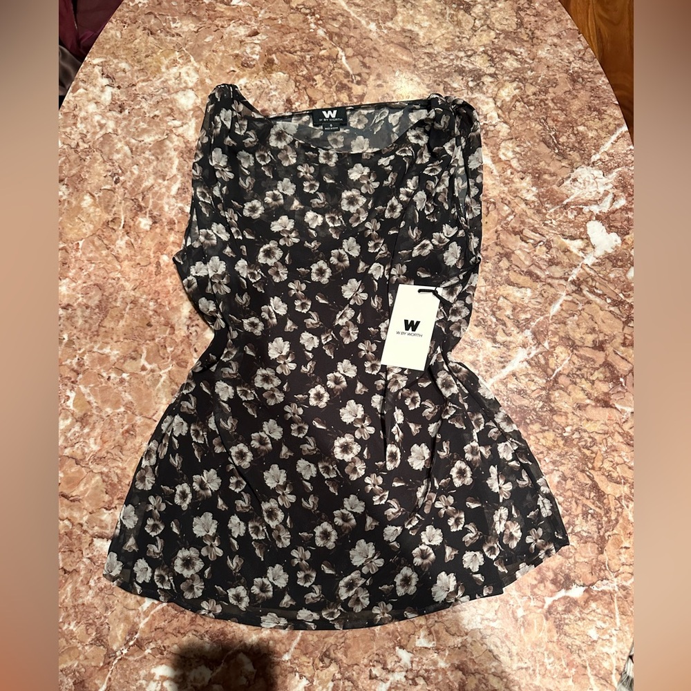 W by Worth Black and Cream Floral Top